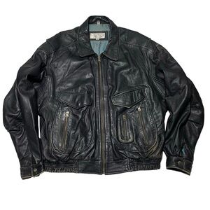 Vintage Leather Bomber Cafe Racer Jacket Men's Size XL-2XL 46 Black Biker